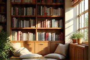 Rayonnage de livres lumineux et chaleureux